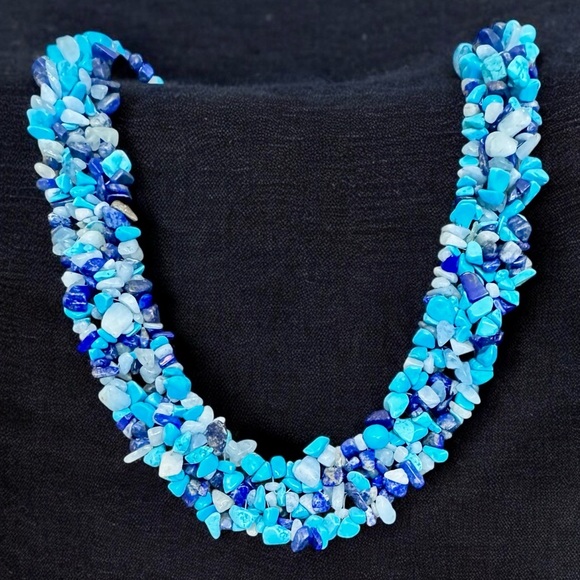 Turquoise Quartz & Lapis Lazuli Chip Necklace Sterling Silver - Picture 1 of 7
